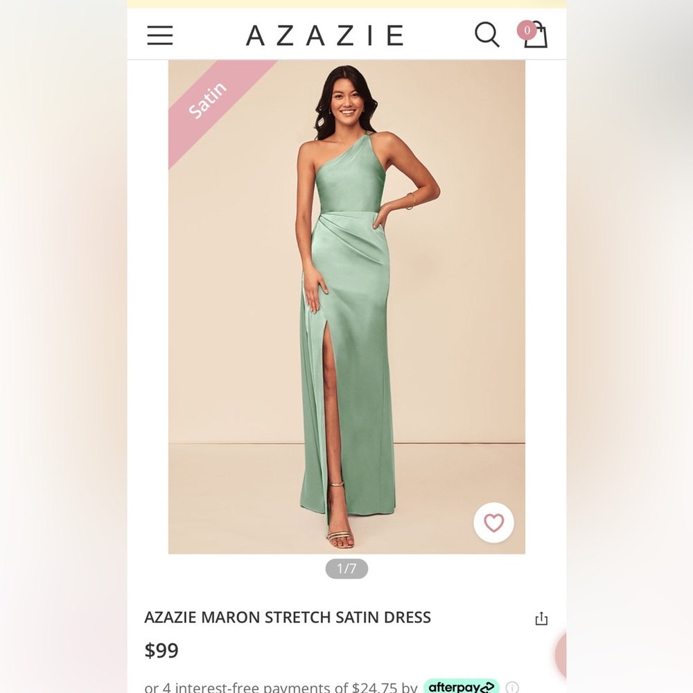 Azazie bridesmaid dress is satin sage